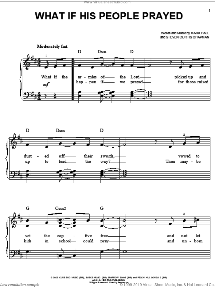 What If His People Prayed sheet music for piano solo by Casting Crowns, Mark Hall and Steven Curtis Chapman, easy skill level