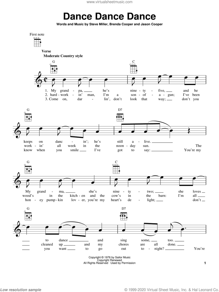 Dance Dance Dance sheet music for ukulele by Steve Miller Band and Steve Miller, intermediate skill level