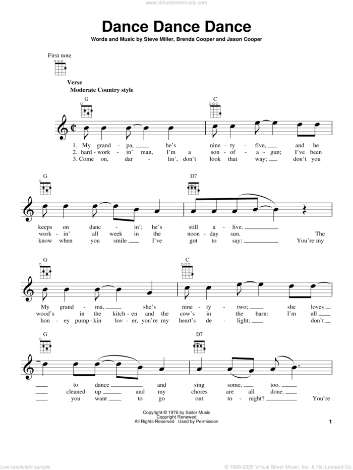 Dance Dance Dance sheet music for ukulele by Steve Miller Band and Steve Miller, intermediate skill level