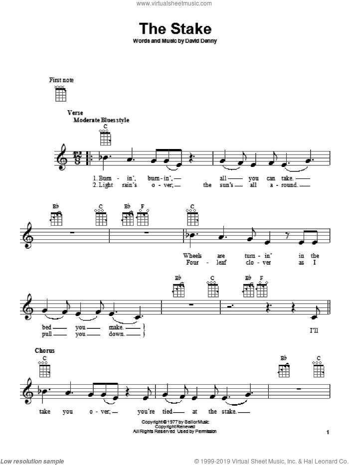 The Stake sheet music for ukulele by Steve Miller Band and Steve Miller, intermediate skill level