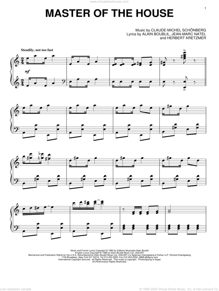 Master Of The House sheet music for piano solo by Les Miserables (Musical), Alain Boublil and Claude-Michel Schonberg, intermediate skill level