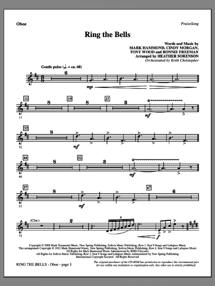 Ring The Bells sheet music for orchestra/band (oboe) by Tony Wood, Cindy Morgan, Mark Hammond, Ronnie Freeman and Heather Sorenson, intermediate skill level