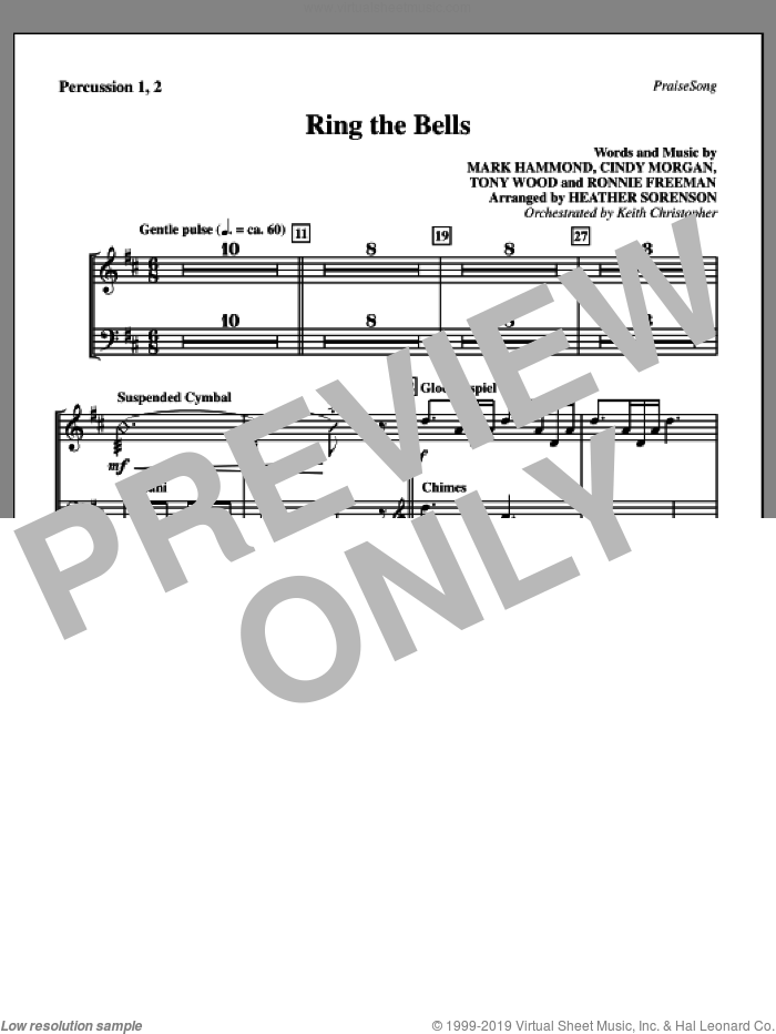 Ring The Bells sheet music for orchestra/band (percussion 1 and 2) by Tony Wood, Cindy Morgan, Mark Hammond, Ronnie Freeman and Heather Sorenson, intermediate skill level