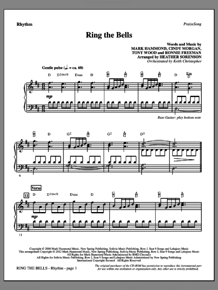 Ring The Bells sheet music for orchestra/band (rhythm) by Tony Wood, Cindy Morgan, Mark Hammond, Ronnie Freeman and Heather Sorenson, intermediate skill level