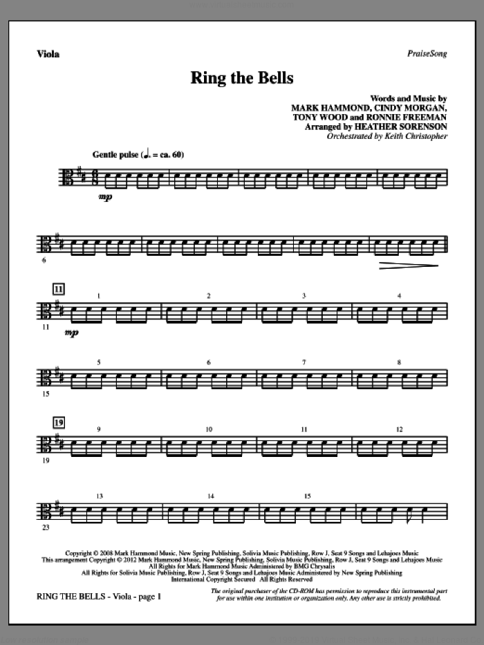Ring The Bells sheet music for orchestra/band (viola) by Tony Wood, Cindy Morgan, Mark Hammond, Ronnie Freeman and Heather Sorenson, intermediate skill level