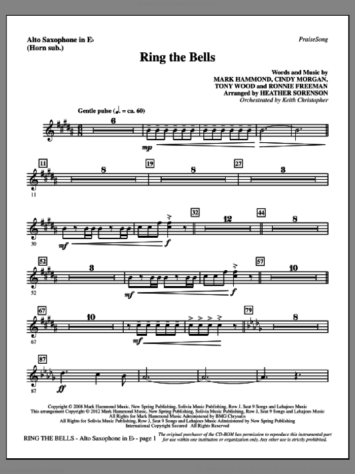 Ring The Bells sheet music for orchestra/band (alto sax, sub. horn) by Tony Wood, Cindy Morgan, Mark Hammond, Ronnie Freeman and Heather Sorenson, intermediate skill level