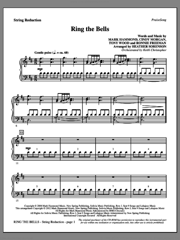Ring The Bells sheet music for orchestra/band (keyboard string reduction) by Tony Wood, Cindy Morgan, Mark Hammond, Ronnie Freeman and Heather Sorenson, intermediate skill level
