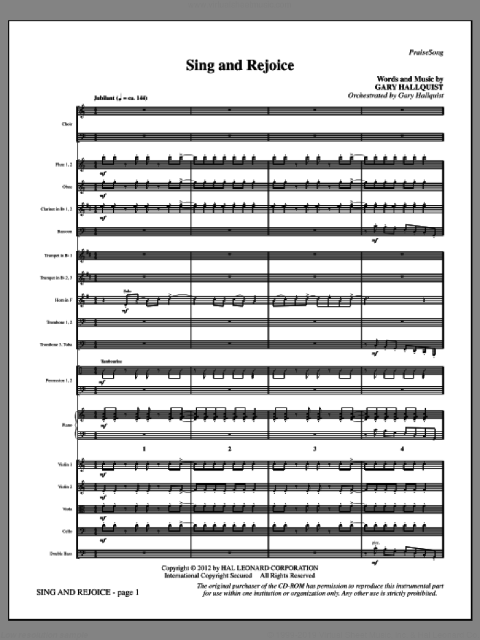 Sing and Rejoice (complete set of parts) sheet music for orchestra/band (Orchestra) by Gary Hallquist, intermediate skill level