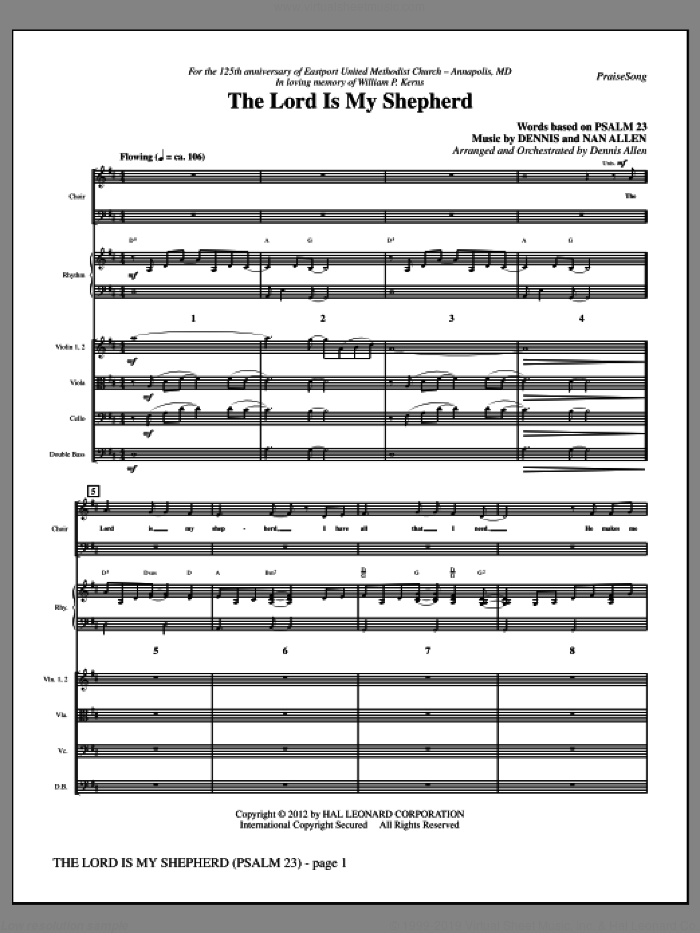 The Lord Is My Shepherd (complete set of parts) sheet music for orchestra/band (Rhythm/Strings) by Dennis Allen and Nan Allen, intermediate skill level