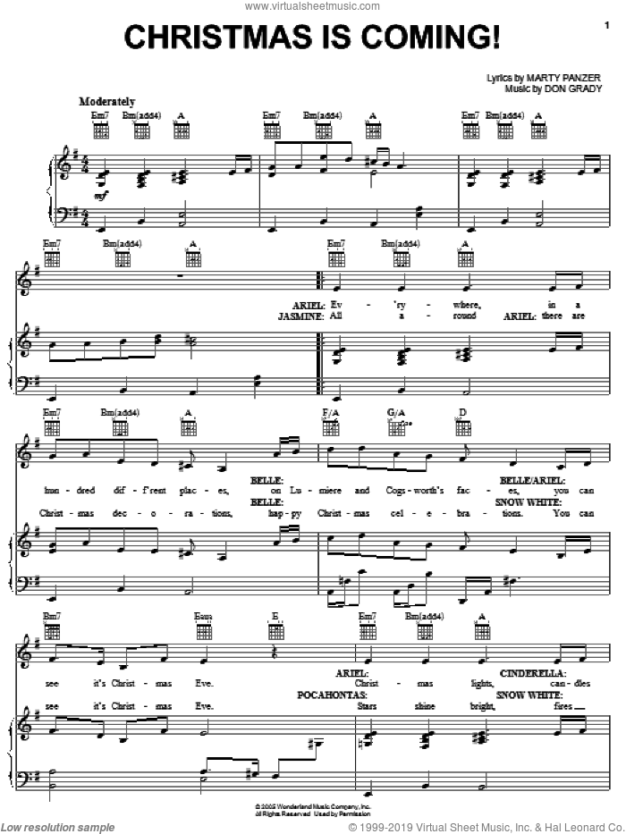 Christmas Is Coming! sheet music for voice, piano or guitar by Marty Panzer and Don Grady, intermediate skill level