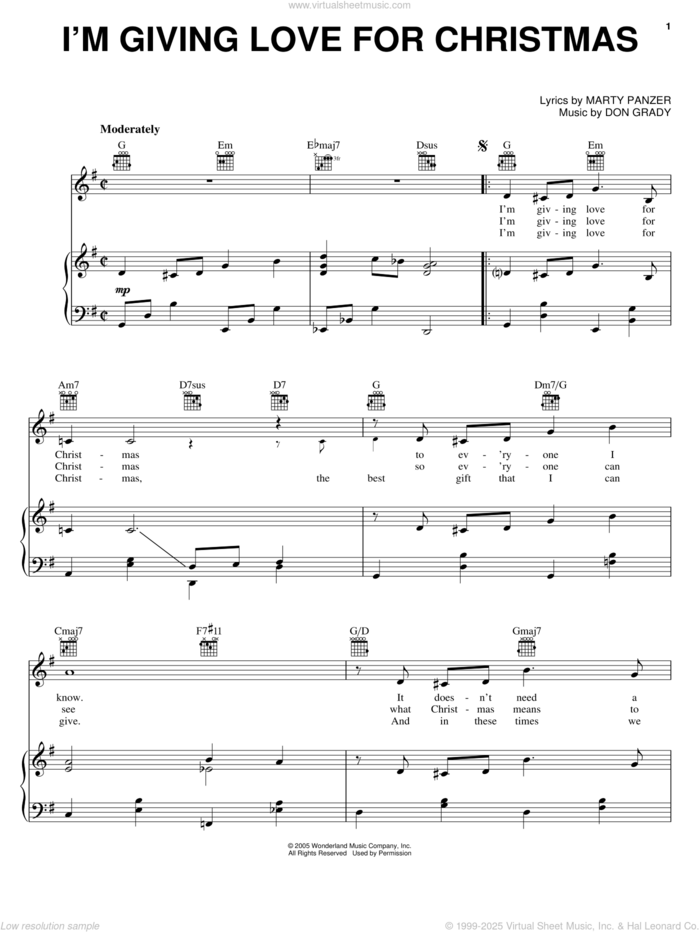 I'm Giving Love For Christmas sheet music for voice, piano or guitar by Marty Panzer and Don Grady, intermediate skill level
