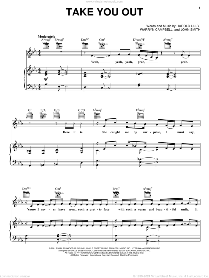 Take You Out sheet music for voice, piano or guitar by Luther Vandross, Harold Lilly, Jr., John Smith and Warryn Campbell, intermediate skill level