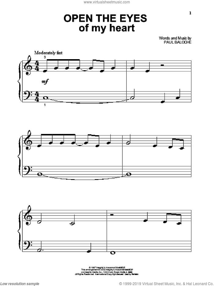 Open The Eyes Of My Heart sheet music for piano solo (big note book) by Paul Baloche and Sonicflood, easy piano (big note book)