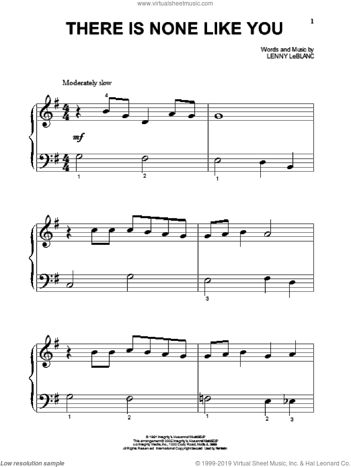 There Is None Like You, (beginner) sheet music for piano solo by Lenny LeBlanc, beginner skill level