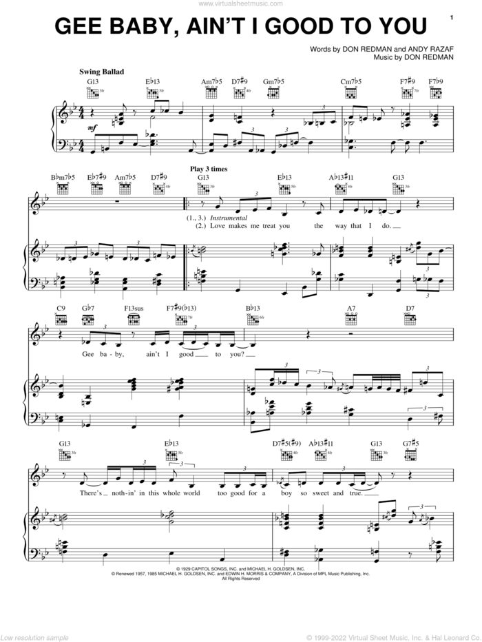 Gee Baby, Ain't I Good To You sheet music for voice, piano or guitar by Diana Krall, Andy Razaf and Don Redman, intermediate skill level