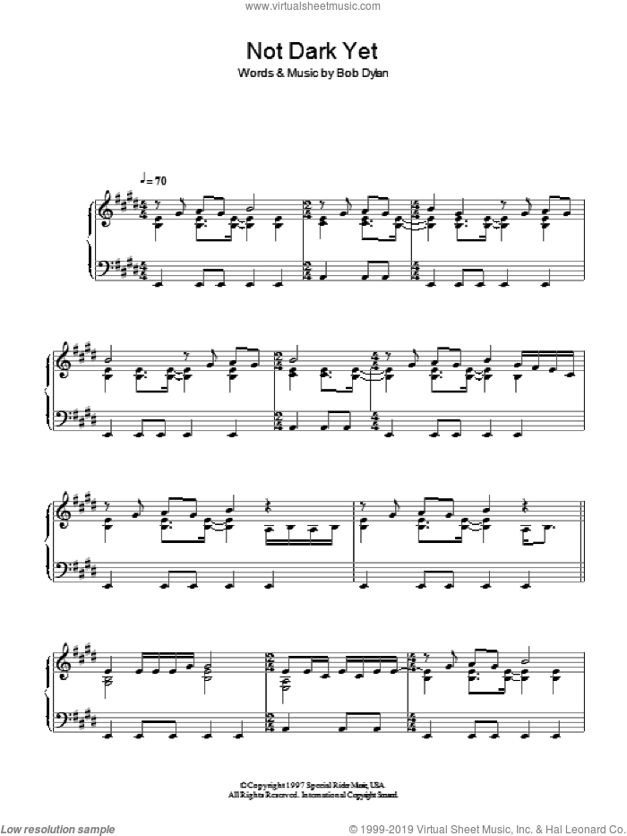 Not Dark Yet sheet music for piano solo by Bob Dylan, intermediate skill level