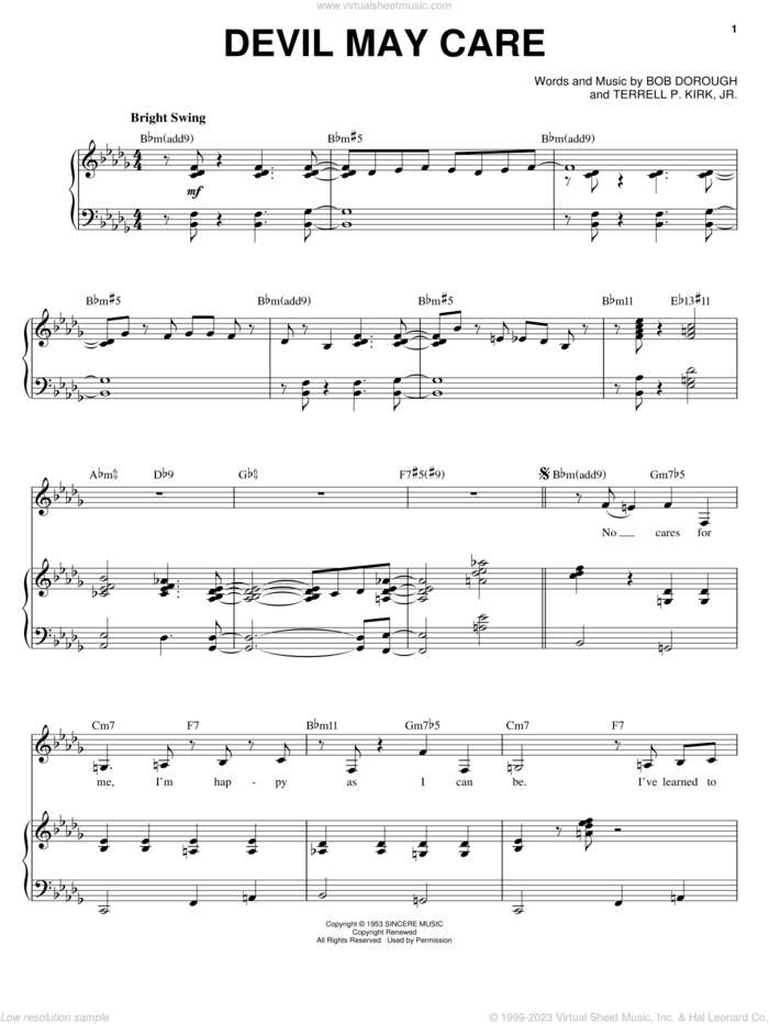 Devil May Care sheet music for voice and piano by Diana Krall, Bob Dorough and Terrell P. Kirk, Jr., intermediate skill level