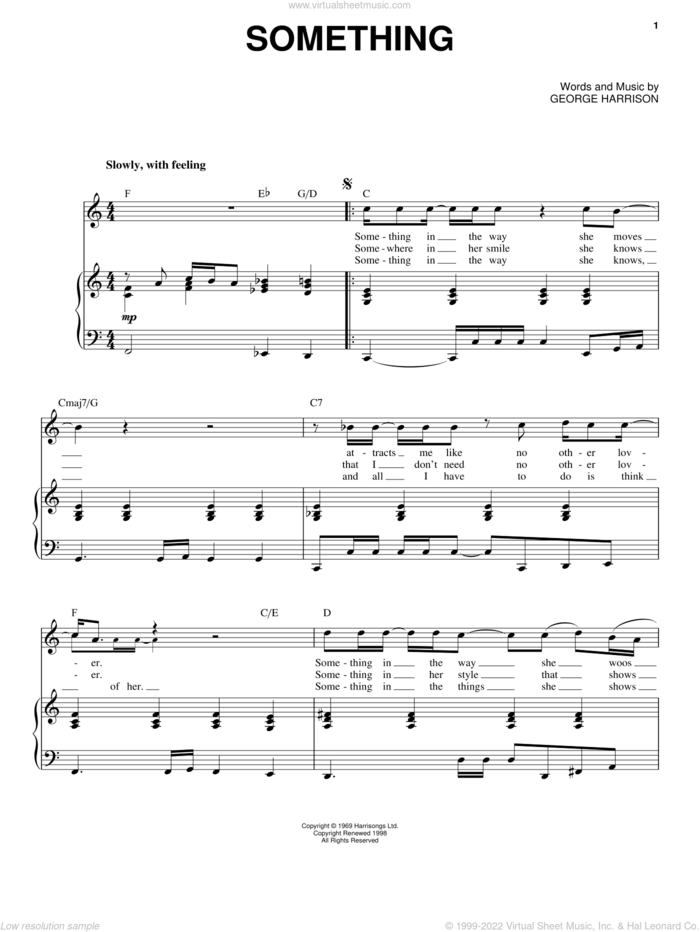 Something sheet music for voice and piano by The Beatles, George Harrison, John Lennon and Paul McCartney, intermediate skill level