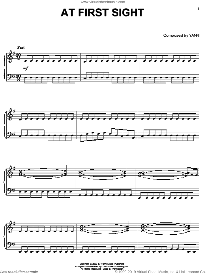 At First Sight sheet music for piano solo by Yanni, intermediate skill level