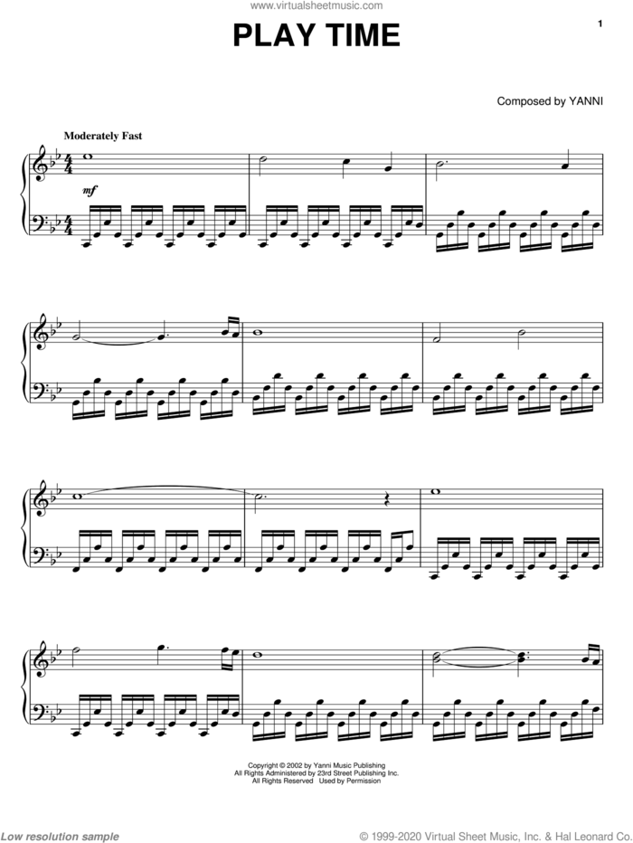 Play Time sheet music for piano solo by Yanni, intermediate skill level