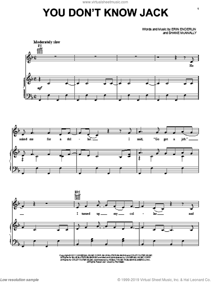 You Don't Know Jack sheet music for voice, piano or guitar by Luke Bryan, Erin Enderlin and Shane McAnally, intermediate skill level