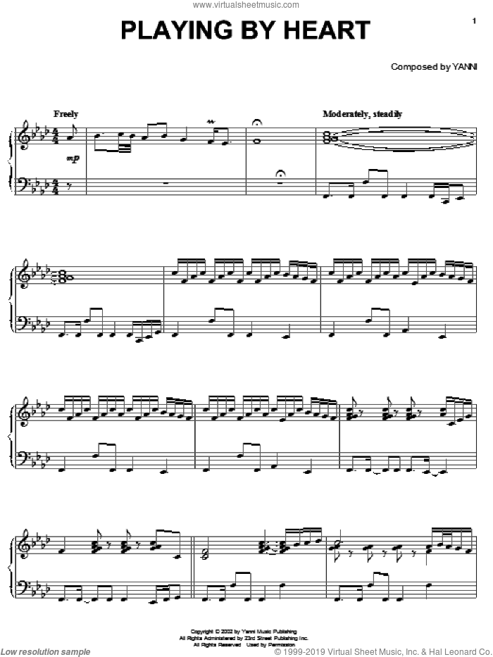 Playing By Heart sheet music for piano solo by Yanni, intermediate skill level