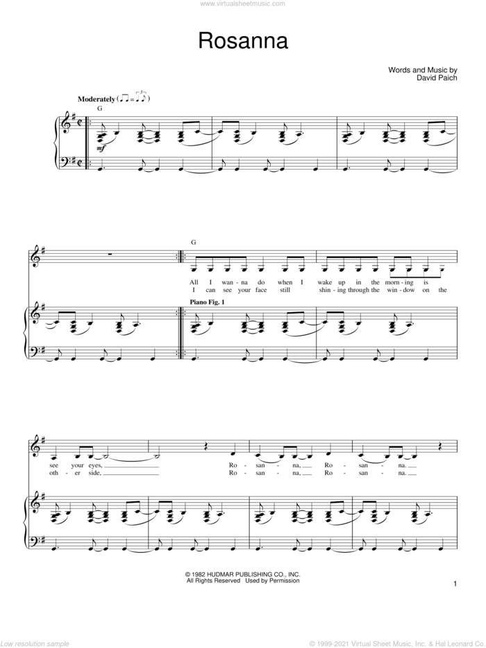 Toto - Rosanna sheet music for voice, piano or guitar [PDF]