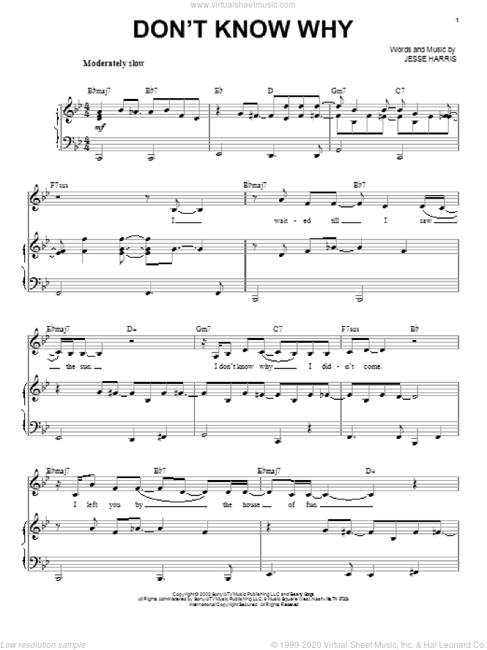 Don't Know Why sheet music for voice and piano by Norah Jones and Jesse Harris, intermediate skill level