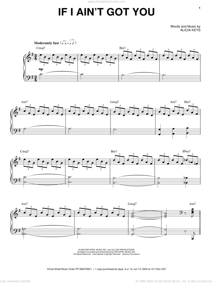 Keys If I Ain T Got You Sheet Music For Voice And Piano Pdf