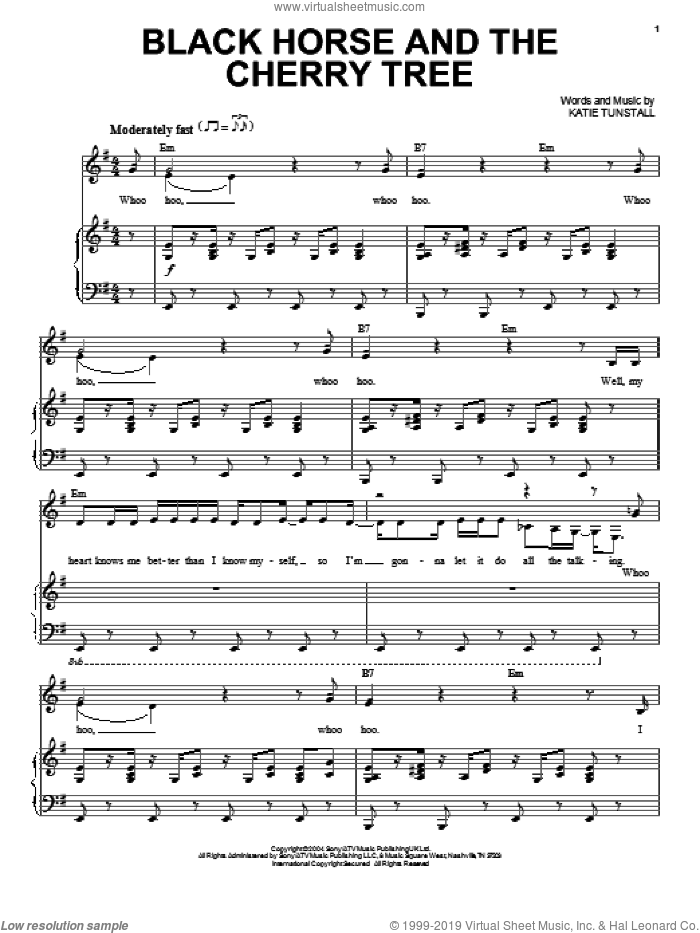 Black Horse And The Cherry Tree sheet music for voice and piano by KT Tunstall, intermediate skill level