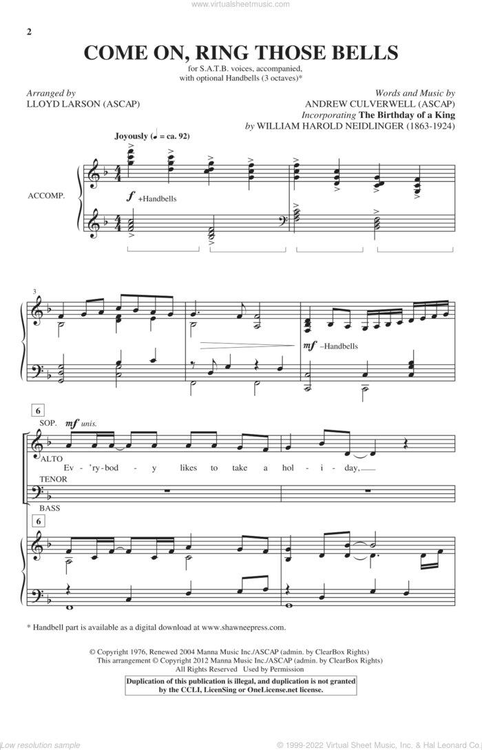 Come On, Ring Those Bells sheet music for choir (SATB: soprano, alto, tenor, bass) by Lloyd Larson and Andrew Culverwell, intermediate skill level