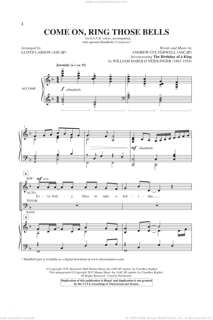 Come On, Ring Those Bells sheet music for choir (SATB: soprano, alto, tenor, bass) by Lloyd Larson and Andrew Culverwell, intermediate skill level