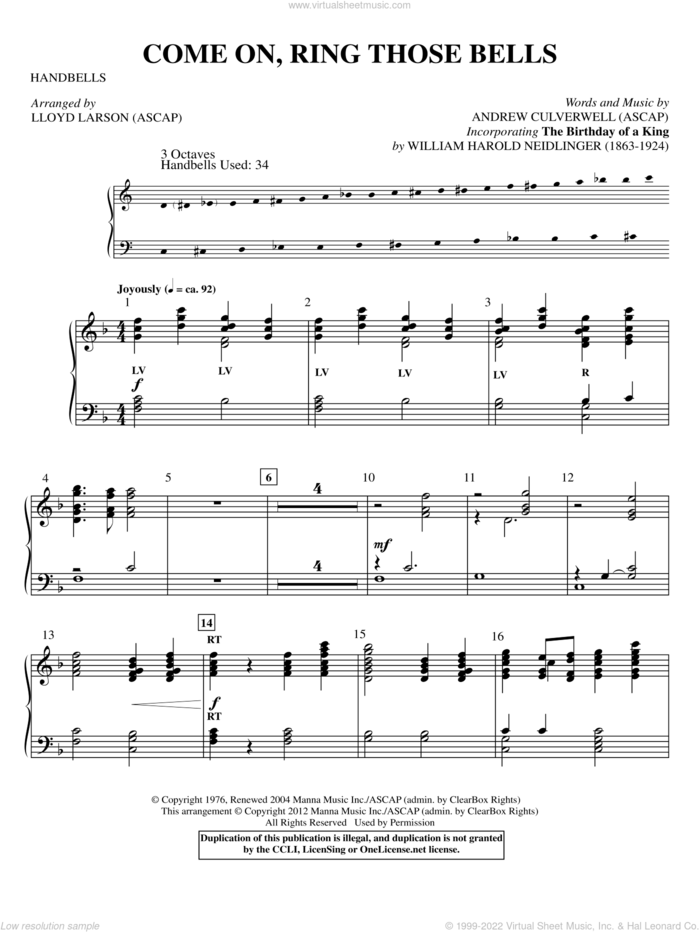 Come On, Ring Those Bells sheet music for percussions by Lloyd Larson and Andrew Culverwell, intermediate skill level