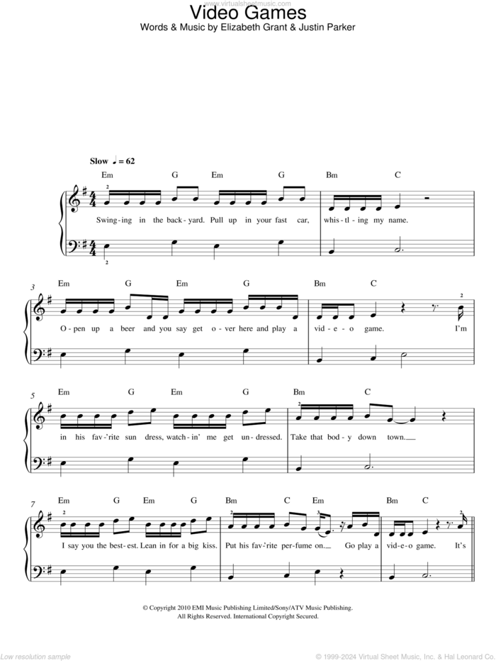 Video Games (Guitar Chords/Lyrics) - Sheet Music to Print