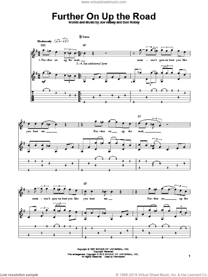 Further On Up The Road sheet music for guitar solo by Eric Clapton, Don Robey, Joe Medwick and Joe Veasey, intermediate skill level