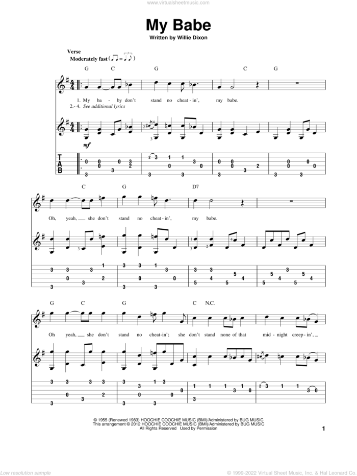 My Babe sheet music for guitar solo by Willie Dixon and Little Walter, intermediate skill level