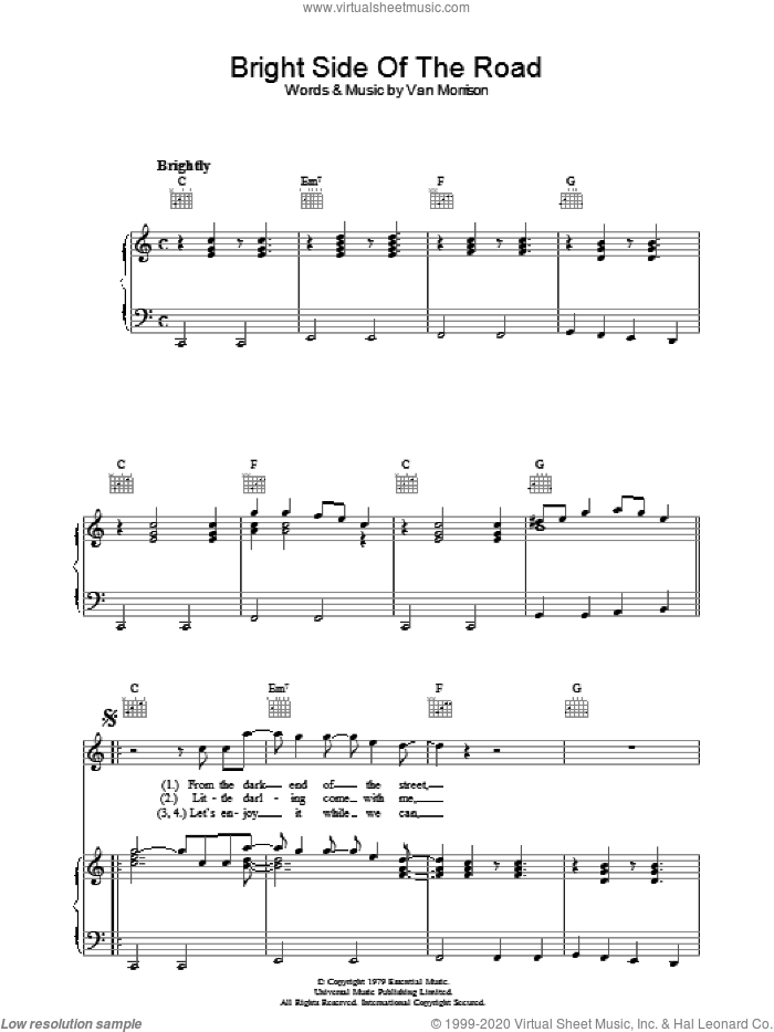 Bright Side Of The Road sheet music for voice, piano or guitar by Van Morrison, intermediate skill level