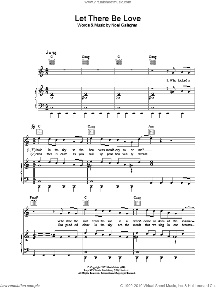 Let There Be Love sheet music for voice, piano or guitar by Oasis and Noel Gallagher, intermediate skill level