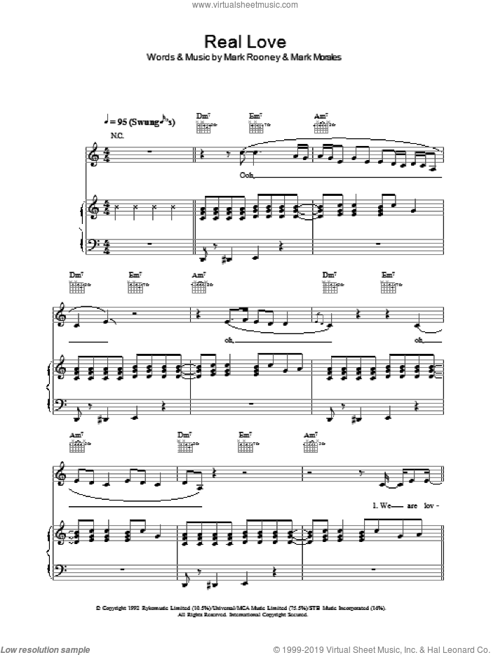 Real Love sheet music for voice, piano or guitar by Mary J. Blige, Mark Morales and Mark Rooney, intermediate skill level