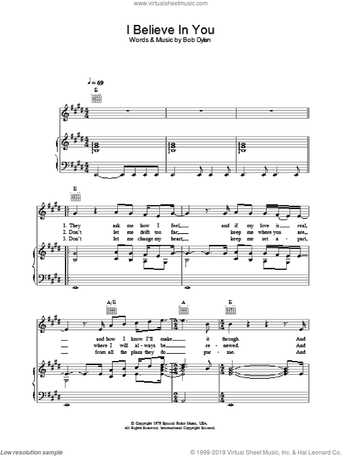 I Believe In You sheet music for voice, piano or guitar by Bob Dylan, intermediate skill level