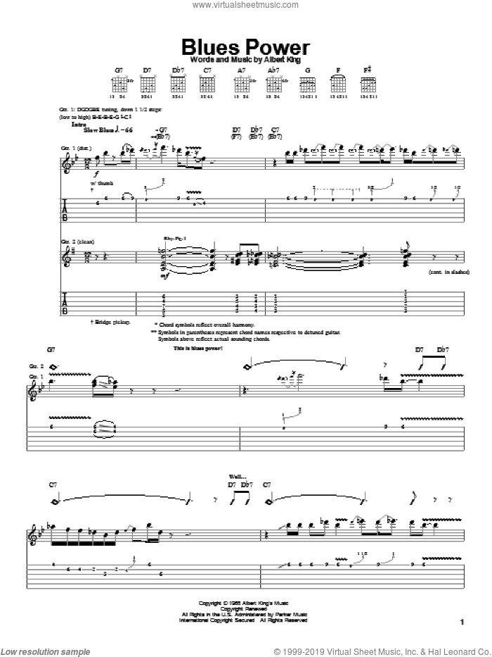 Blues Power sheet music for guitar (tablature) by Albert King, intermediate skill level