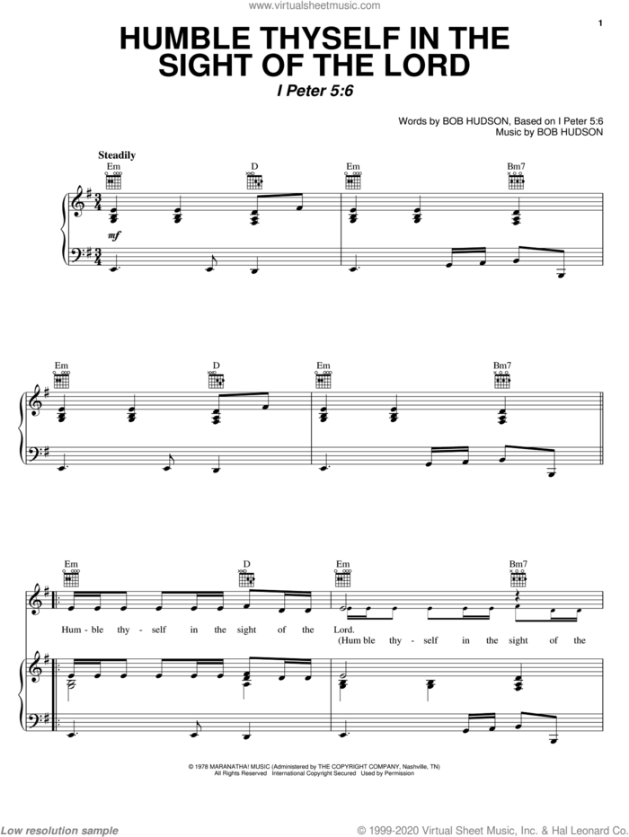 Humble Thyself In The Sight Of The Lord sheet music for voice, piano or guitar by Bob Hudson, intermediate skill level