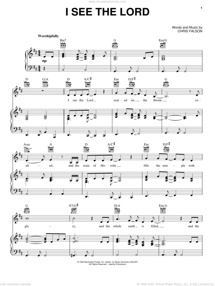 I See The Lord sheet music for voice, piano or guitar by Chris Falson, intermediate skill level