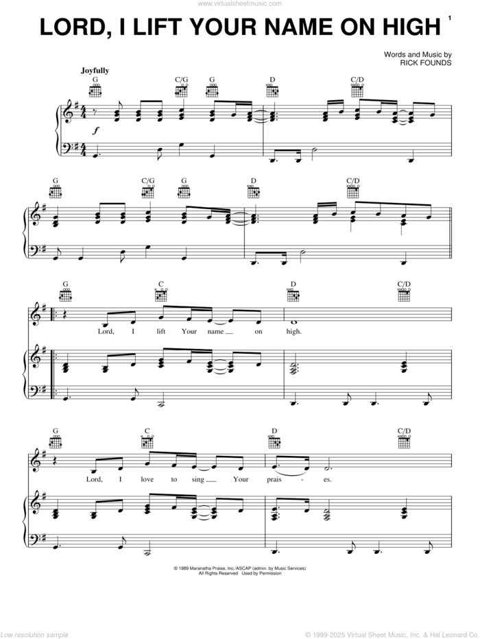 Lord, I Lift Your Name On High sheet music for voice, piano or guitar by Rick Founds, intermediate skill level