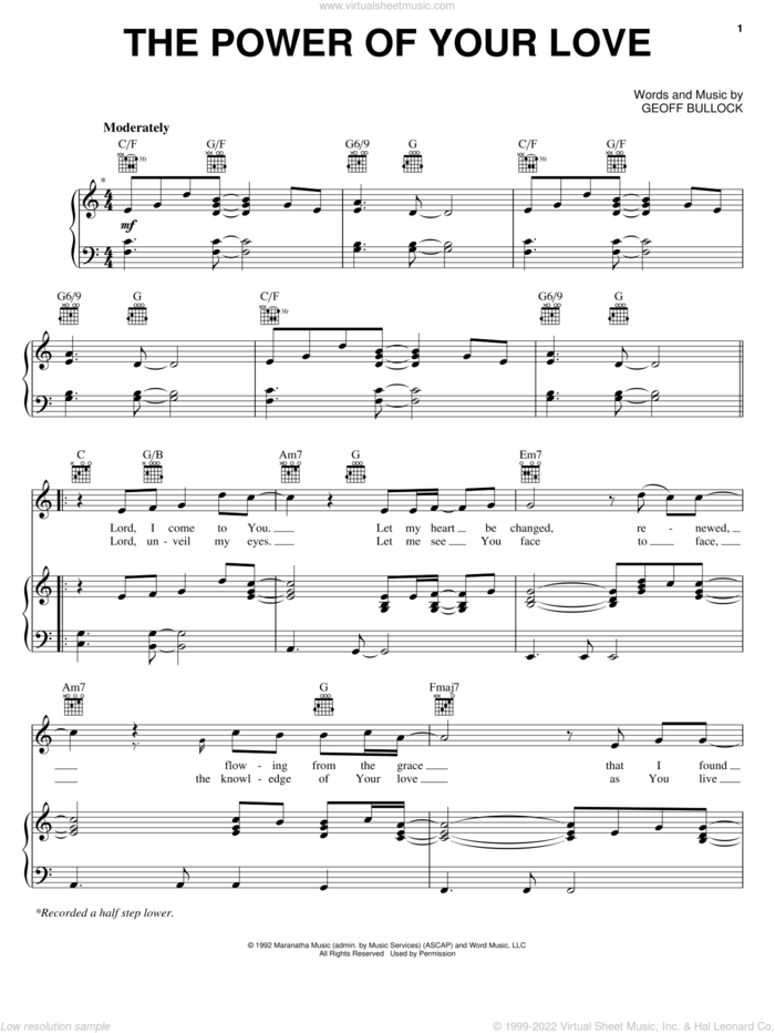 The Power Of Your Love sheet music for voice, piano or guitar by Lincoln Brewster and Geoff Bullock, intermediate skill level