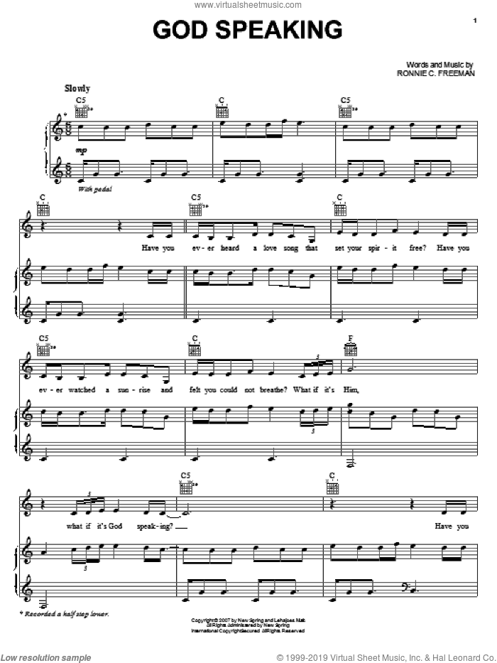 God Speaking sheet music for voice, piano or guitar by Mandisa and Ronnie C. Freeman, intermediate skill level