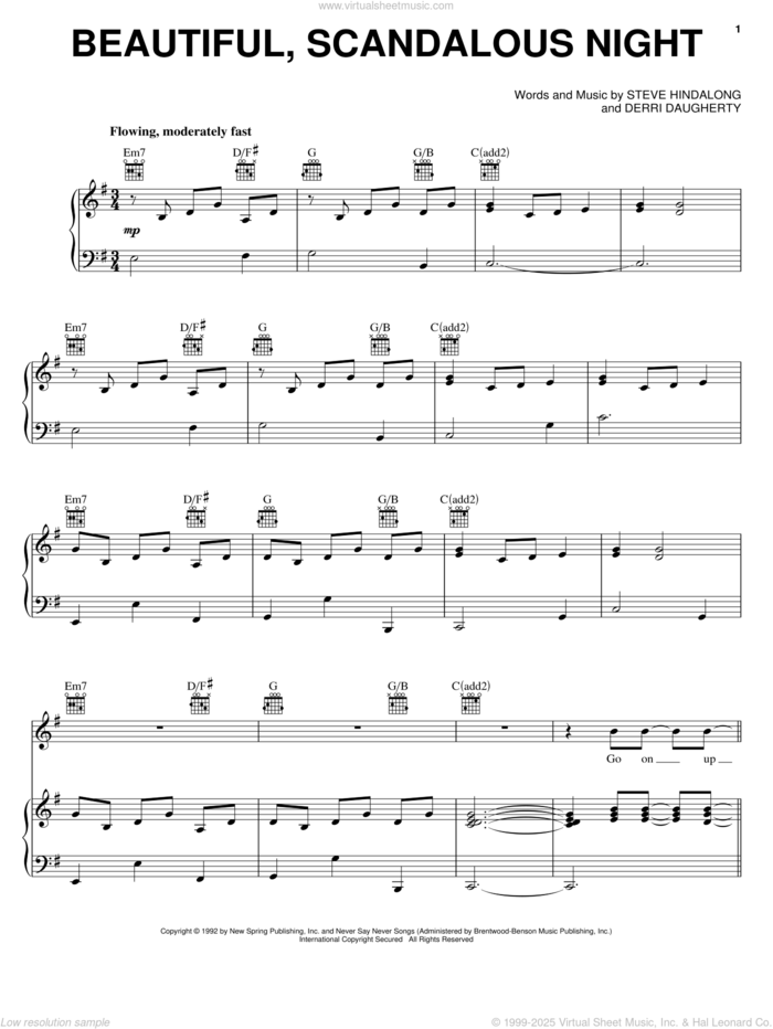 Beautiful, Scandalous Night sheet music for voice, piano or guitar by Robbie Seay Band, Derri Daugherty and Steve Hindalong, intermediate skill level