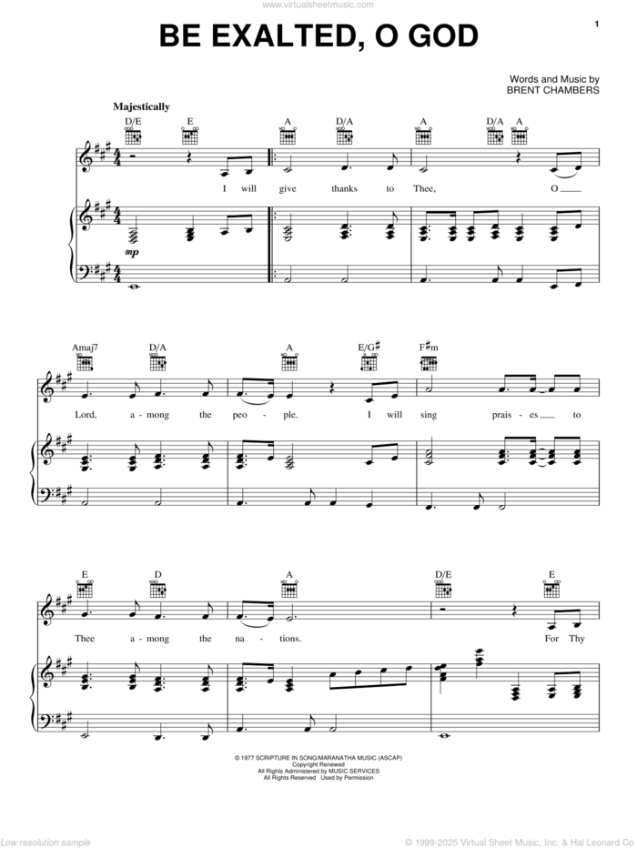 Be Exalted, O God sheet music for voice, piano or guitar by Brent Chambers, intermediate skill level