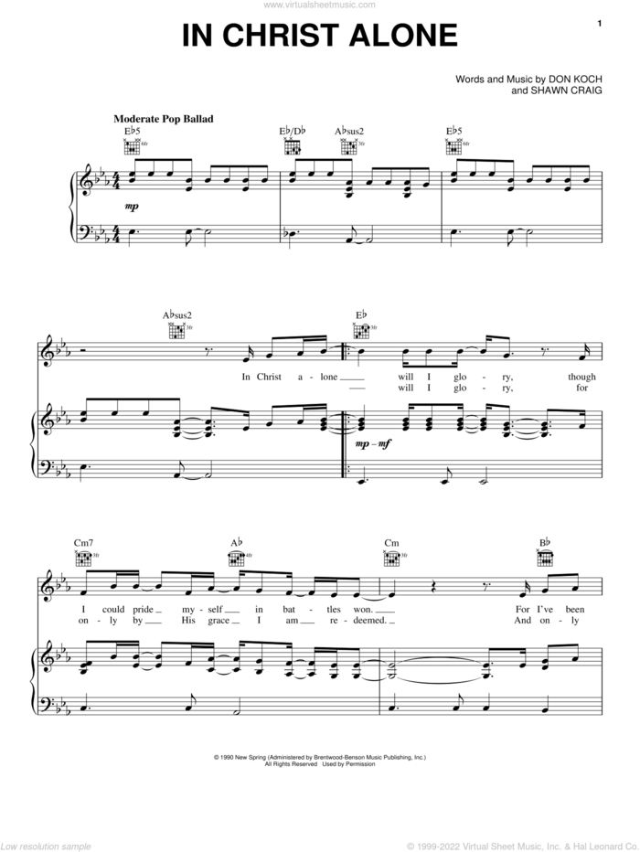 In Christ Alone sheet music for voice, piano or guitar by Shawn Craig, Brian Litrell and Don Koch, intermediate skill level