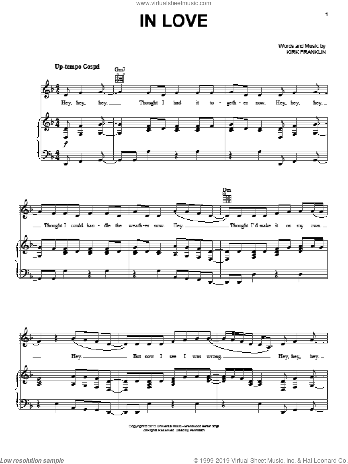 In Love sheet music for voice, piano or guitar by Kirk Franklin, Dolly Parton and Queen Latifah, intermediate skill level